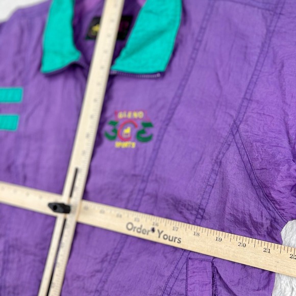 Vintage‎ Track Jacket Women's MEDIUM Purple Teal Nylon Windbreaker Zip Gleno 80s - Picture 9 of 15